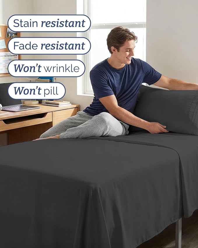 Twin XL 4 Piece Sheet Set - Comfy Breathable & Cooling - Ultra-Soft Hotel Luxury Bedding Set w/ 8-16 Inch Deep Pockets - 1 Flat & 1 Fitted Sheet & 2 Pillowcases - Wrinkle Free & Easy Care - Charcoal