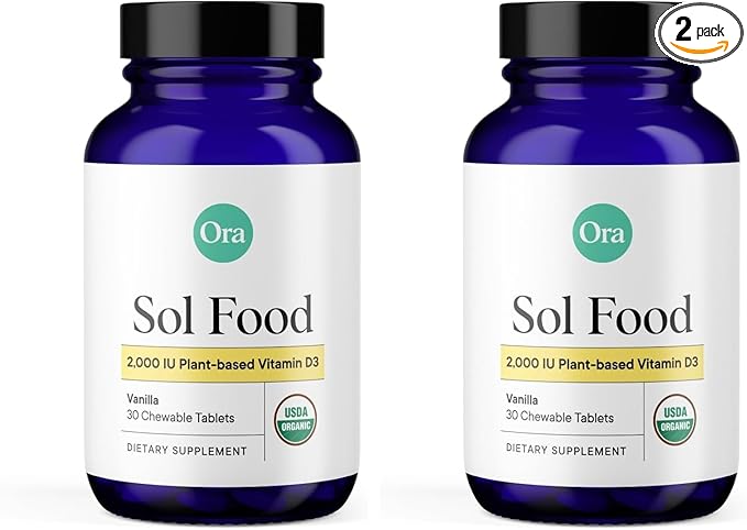 Vitamine D3 Ora Organic 2000 UI – Vitamine D végétalienne à croquer à base de lichen pour la santé des os, le soutien immunitaire et l'humeur | Absorption maximale – 1 mois d'approvisionnement, 30 comprimés à croquer végétaliens à la vanille (lot de 2)