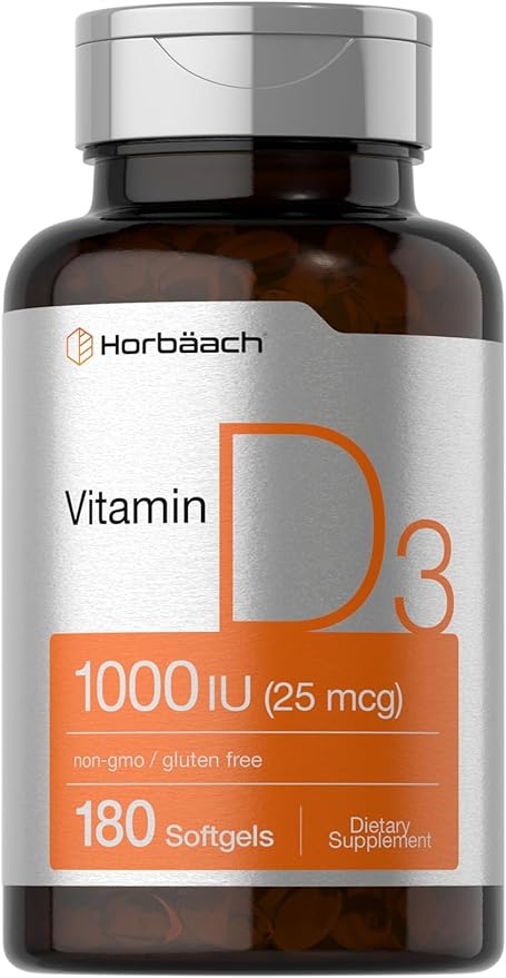 Horbäach Vitamine D3 1000 UI (25 mcg) Gélules | 180 unités | Formule à haute puissance | Complément sans OGM et sans gluten