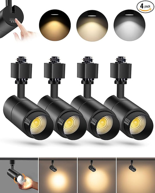 VANoopee 3-Color Zoomable 10W LED Track Lighting Heads H Type Track Light Heads Dimmable Bright Ceiling Spotlight Fixtures Accent Art, 3000K 4000K 5000K Adjustable, CRI90+ 15°-60° 1000lm Black 4 Pack