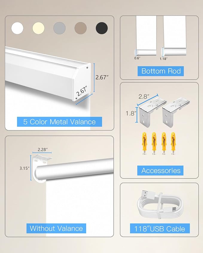 Tokblind Motorized Roller Shade with Remote Control, Blackout Electric Shade for Windows Compatible with Alexa Google via Hub, Rechargeable Smart Window Blind for Home Office (Vinyl White)