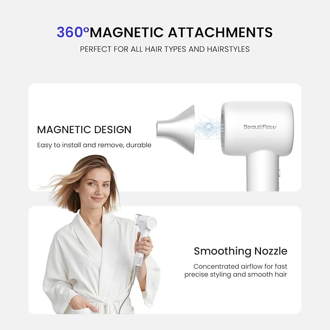 Hair Dryer, 110,000 RPM High-Speed Ionic Blow Dryer with Brushless Motor, Fast Drying, Low Noise Lightweight Design, Hair Dryer with Diffuser & Nozzle, Professional for Women & Men, Home or Travel