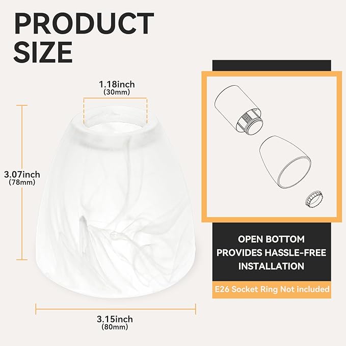 HiBay 2-Light Lampshades, Cracks White Bell Glass Shades, Lighting Fixture Accessory Lampshade Cover Replacement, Fit for E12 Base Pendant Lights Table lamp Sconce Chandeliers