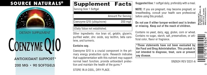 Source Naturals Coenzyme Q10, Antioxidant Support*, for Heart, Brain, Immunity, & Liver Support, 200 mg - 90 Softgels