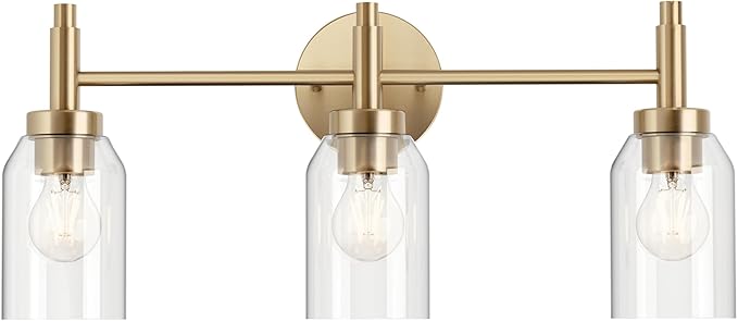 Kichler Madden 3-Light Bathroom Vanity Light Fixture with Clear Glass in Champagne Bronze, Modern Wall Mount Lighting for Single Vanity Mirror (10.5" x 24"), 55185CPZ