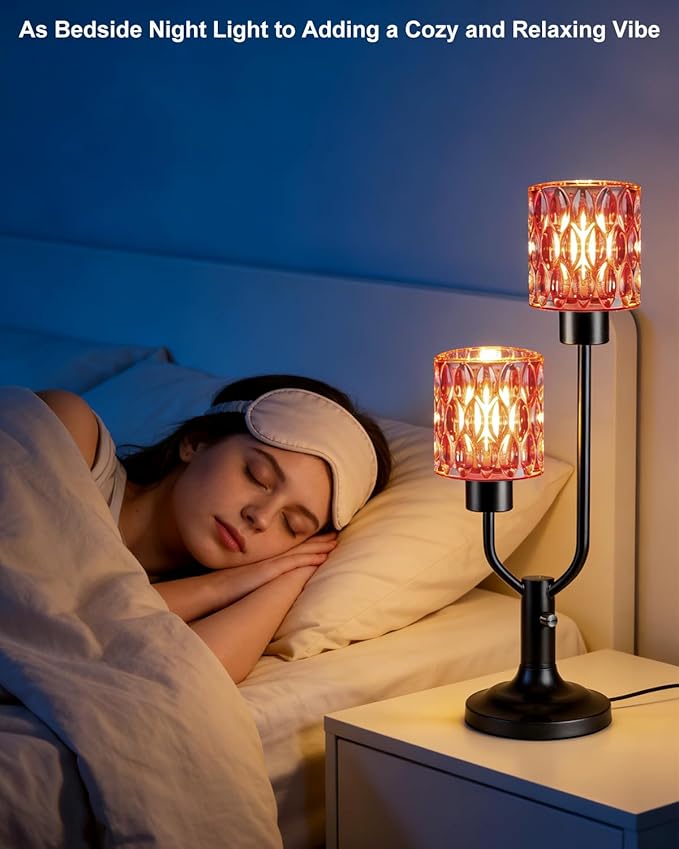 Lightdot Mid Century Modern Table Lamp Dimmable Nightstand Lamp Red Glass Vintage Black Desk Lamp 2 Bulbs Included Warmwhite Ambient Bedside Lamps for Living Room Bedroom Girls Room Home Office Decor