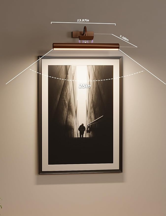 13" Aluminum Wireless Picture Lights for Wall, 5000mAh Rechargeable Battery Operated Wall Art Lighting, Dimmable 3-Color Gallery Painting Light for Pictures On Wall, with Remote/Timer [Bronze, 1Pack]
