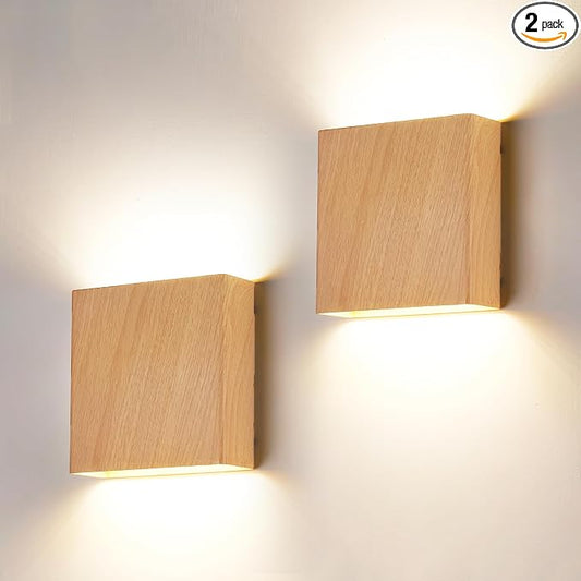 2 Pack Indoor Outdoor Natural Wood Grain Up and Down LED Wall Light, Modern Bedroom/Porch Wall Lamp, IP65 Waterproof, 5%-100% Dimmable 18W 1620lm, 5CCT (2700K-5000K), CRI 90+, 120V-277V