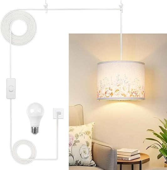 Qingmiao Boho Plug in Pendant Light, Hanging Lamp Plug in with LED Bulb, 3-Way Dimmable Hanging Light Fixture for Living Room Bedroom Kitchen Ceiling Farmhouse Home Decor