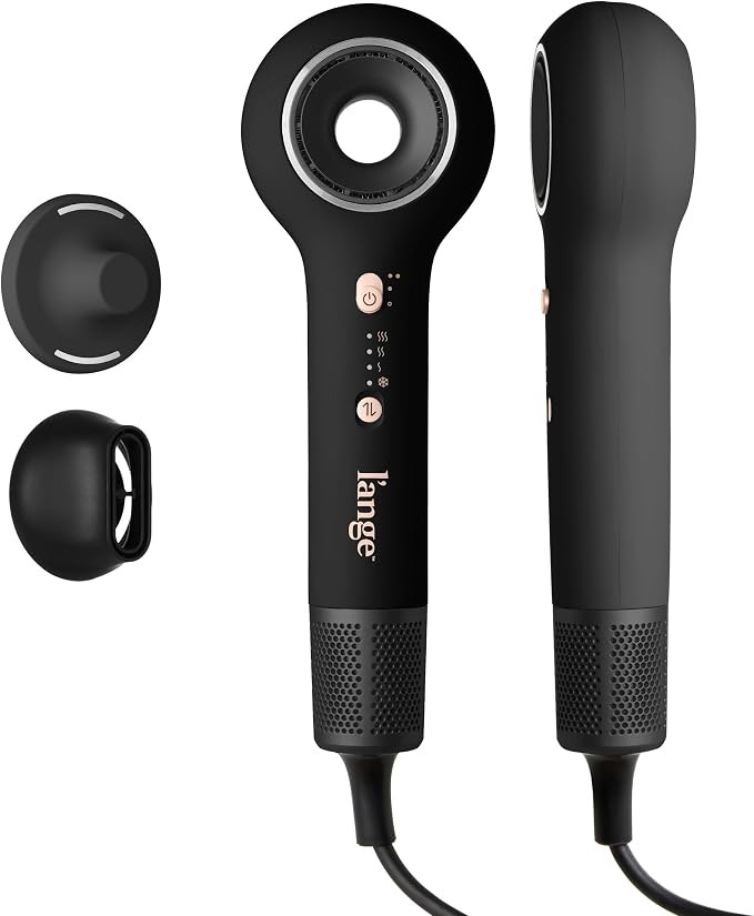 L'ANGE HAIR Axia HaloRing Ionic Hair Dryer | High Speed Professional Blow Dryer for Smooth, Frizz-Free Styles | Lightweight Brushless Motor with Concentrator & Wall Mount | 4 Heat Settings | Black