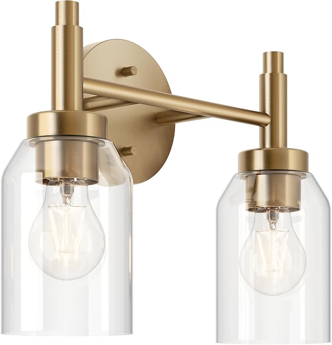 Kichler Madden 2-Light Bathroom Vanity Light Fixture with Clear Glass Shades, Modern Wall Mount Lighting in Champagne Bronze for Single or Double Vanity (10.5" x 14.25"), 55184CPZ
