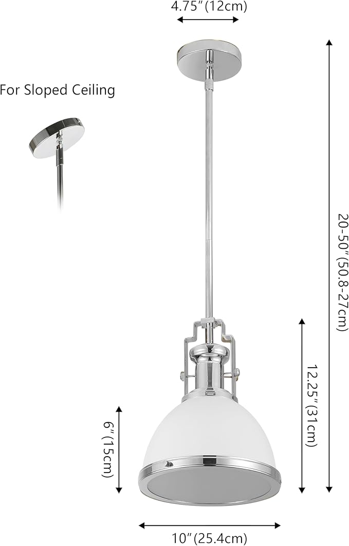 JONATHAN Y 10" Chrome/White Modern Industrial Iron LED Dome Pendant Light, Adjustable Hanging Fixture for Kitchen Island or Entryway, White Metal Shade, LED Bulb Included (JYL9535C)