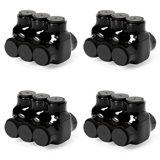 4Pack 2AWG-14AWG 3-Port Dual Entry Black PVC Insulated Aluminium Lug Wire Connector