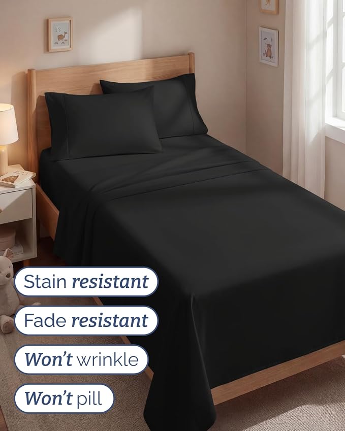 Twin 4 Piece Sheet Set - Comfy Breathable & Cooling - Ultra Soft Hotel Luxury Bedding Set with 8-16 Inch Deep Pockets - 1 Flat & 1 Fitted Sheet & 2 Pillowcases - Cozy, Wrinkle Free & Easy Care - Black