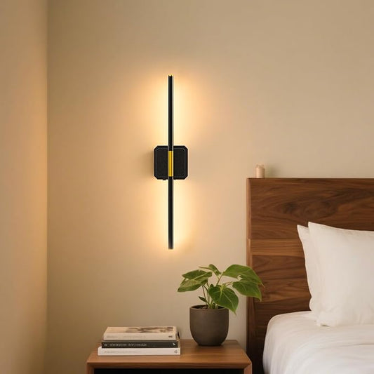 GvvooHome Battery Operated Wall Sconce Detachable 360°Rotate, Wireless Wall Lamp 3000-6500K Dimmable, 10000mAh Rechargeable Wall Light for Bedroom, Living Room，28.3" Black Gold (1 Pack)