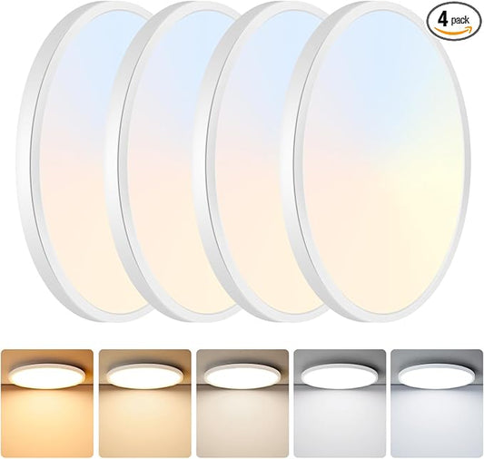 Brightever 9 Inch Flush Mount LED Ceiling Light Fixture, 5-in-1 CCT 2700K/3000K/4000K/5000K/6500K Selectable, 180W Equivalent, 2200LM Super Slim 18W LED Ceiling Lights for Living Room, Porch, 4 Packs