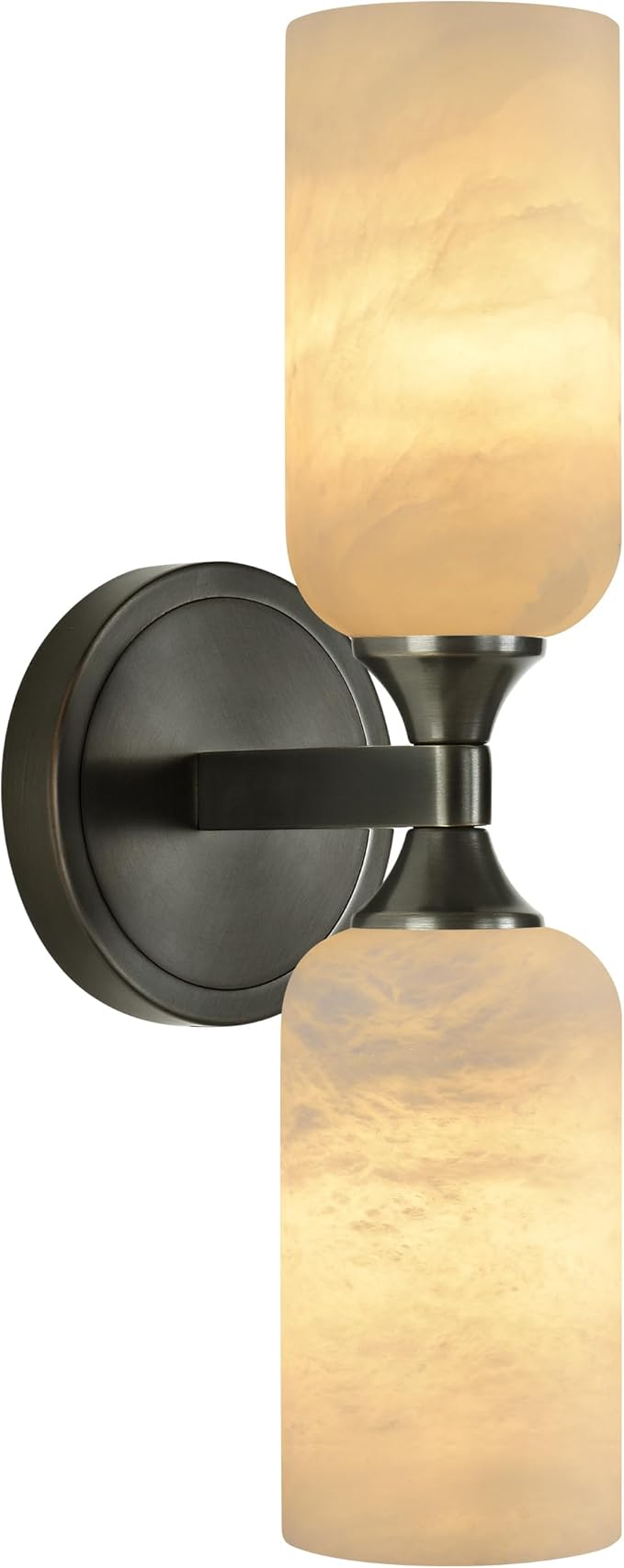 Alabaster Wall Sconce, Solid Brass Bronze Finish Sconce with Natural Spanish Alabaster, 14.4 in Bathroom Vanity Lights, Hardwired Wall Lamp for Bedroom Hallway Staircase, G9 LED Bulb