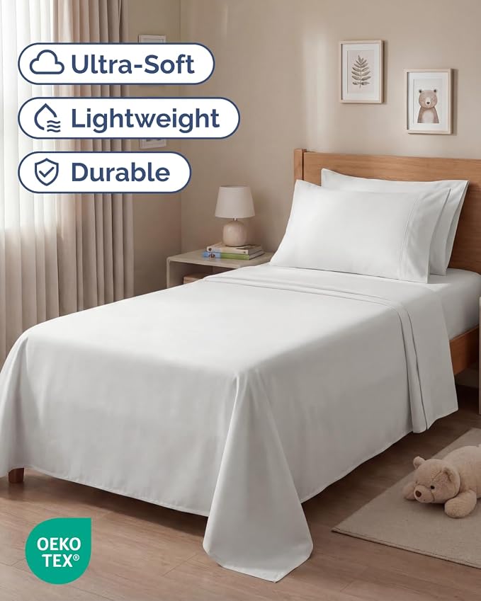 Twin 4 Piece Sheet Set - Comfy Breathable & Cooling - Ultra Soft Hotel Luxury Bedding Set w/ 8-16 Inch Deep Pockets - 1 Flat & 1 Fitted Sheet & 2 Pillowcases - Wrinkle Free & Easy Care - Antique White