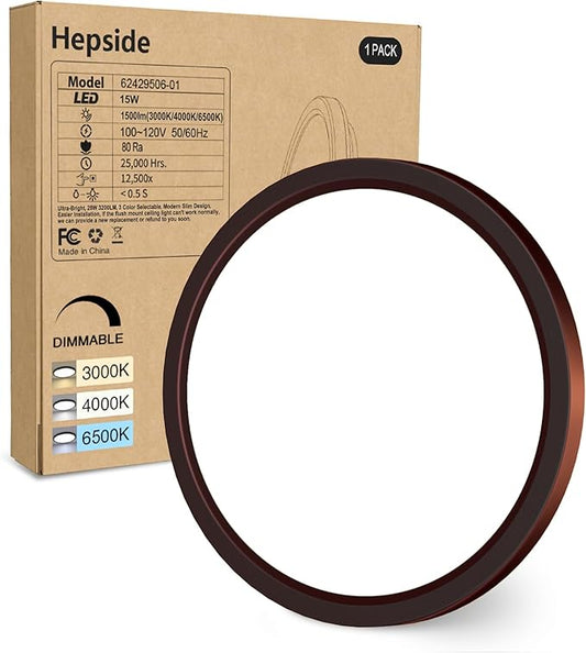 hepside 1Pack Dimmable Flush Mount Ceiling Light Fixture Oil Rubbed Bronze, 3000/4000/6500K Ceiling Lamp, 7.5INCH 15W 1500LM Low Profile Light for Bedroom, Kitchen, Bathroom, Hallway