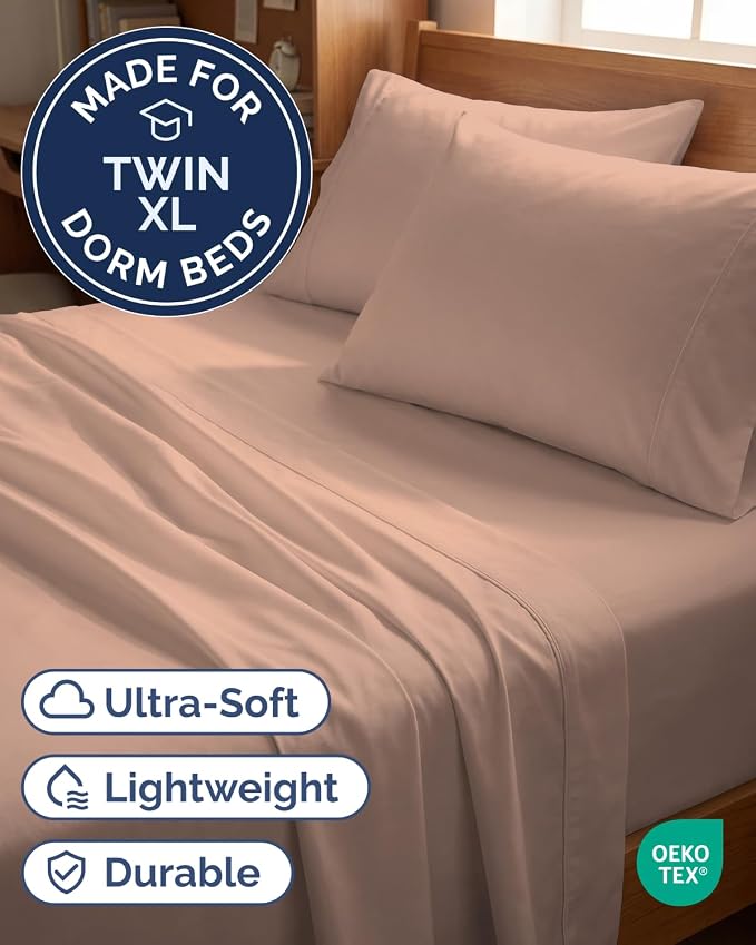 Twin XL 4 Piece Sheet Set - Comfy Breathable & Cooling - Ultra Soft Hotel Luxury Bedding Set w/ 8-16 Inch Deep Pockets - 1 Flat & 1 Fitted Sheet & 2 Pillowcases - Wrinkle Free and Easy Care - Mauve