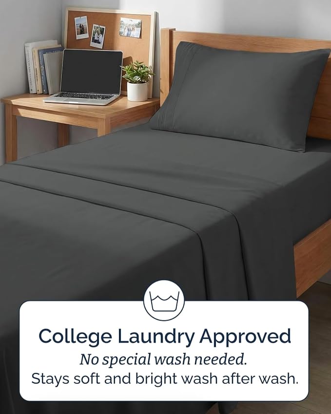 Twin XL 4 Piece Sheet Set - Comfy Breathable & Cooling - Ultra-Soft Hotel Luxury Bedding Set w/ 8-16 Inch Deep Pockets - 1 Flat & 1 Fitted Sheet & 2 Pillowcases - Wrinkle Free & Easy Care - Charcoal