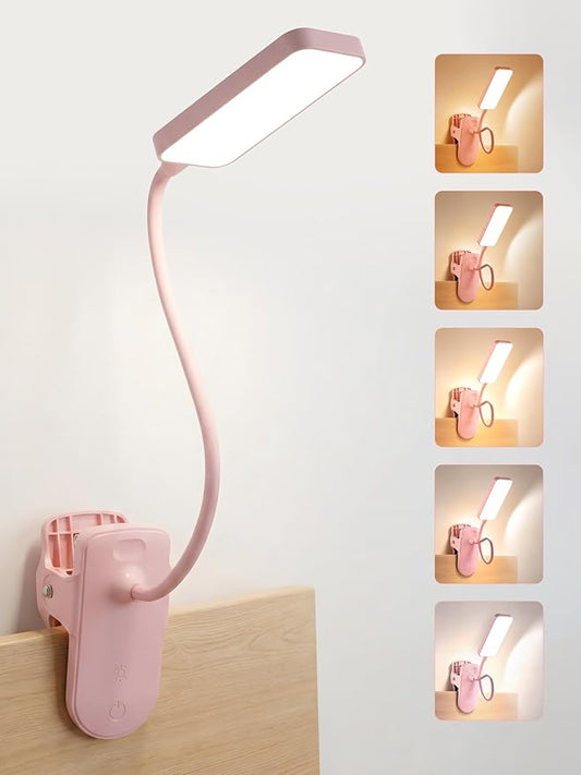 Pink Desk Lamp for Girls Bedroom,9 Brightness+5 Color Clip on Light,4000mAh Battery Rechargeable Desk Lamp Cute Lamp for Kids Room,Cordless Clip on Reading Light for Bed/Headboard/Bedside Table/Dorm