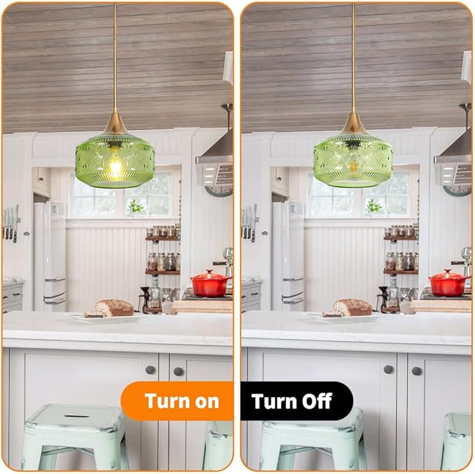 Retro Gold Pendant Light Fixtures Kitchen Island Lighting, Brass Pendant Light with Large Thickened Green Glass Globe Shade, Adjustable Hanging Light for Dining Room Bathroom Entryway, Rotation Angle