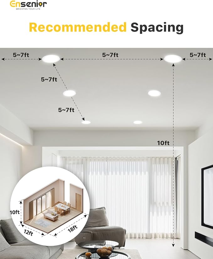 Ensenior 24 Pack 6 Inch LED Recessed Ceiling Light, Dimmable, 2700K-6000K 6CCT, 1050LM 12W 120V, High Brightness Canless Wafer Downlight - ETL&FCC&IC