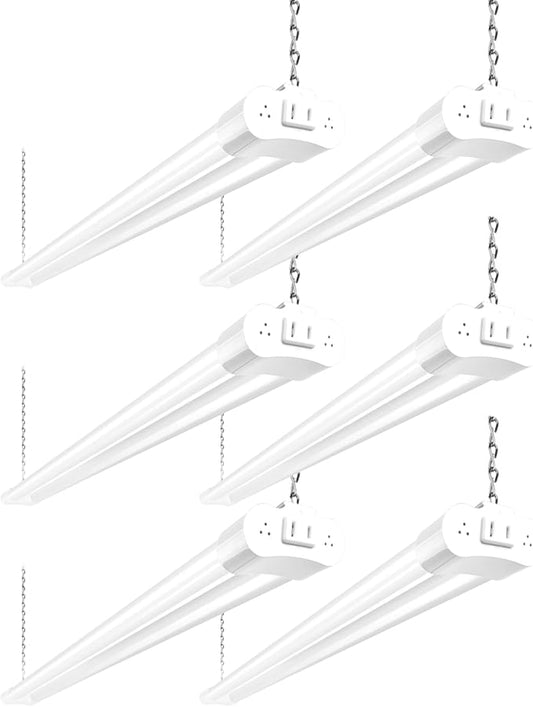 hykolity 6 Pack 4FT Linkable LED Shop Light, Utility Shop Light Fixture, 4400lm, 42W [250W Equivalent], 5000K Daylight Shop Lights for Garage, Hanging or Surface Mount, with Power Cord, ETL,White