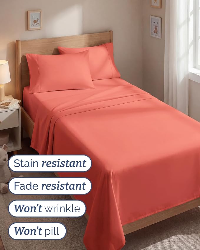 Twin 4 Piece Sheet Set - Comfy Breathable & Cooling - Ultra Soft Hotel Luxury Bedding Set with 8-16 Inch Deep Pockets - 1 Flat & 1 Fitted Sheet & 2 Pillowcases - Cozy, Wrinkle Free & Easy Care - Coral