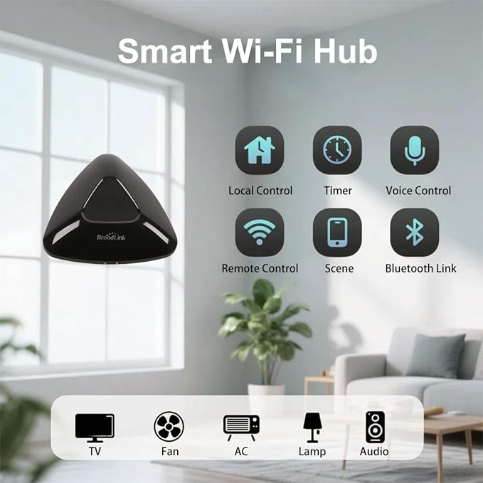 BroadLink Universal IR/RF Remote RM MAX, Wi-Fi & BLE Smart Hub for TV/AC/Blinds, Voice Control, Compatible with Alexa & Google Assistant, Local Control & Fast Setup