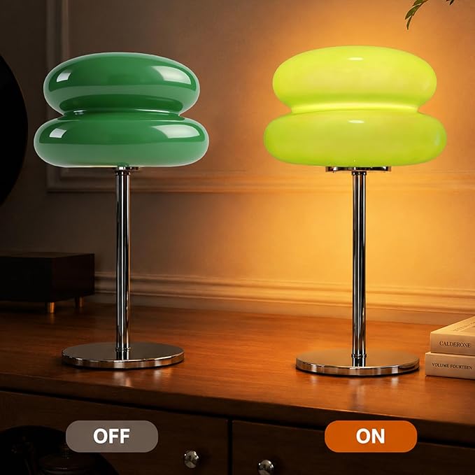 Bedroom Mushroom lamp, Medieval Modern Bedside Table lamp for Night Stands, Vintage dimmable Small Lamps, Cute Cool Desk Lamps Home Room Aesthetic Decor for Living Room(Green)