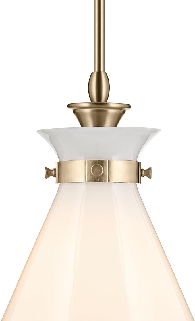 Kichler Laria 1-Light Pendant Light Fixture with Opal Glass, Updated Traditional Hanging Light for Kitchen Island and Dining Room in Champagne Bronze (19.75" x 16"), 52775CPZ