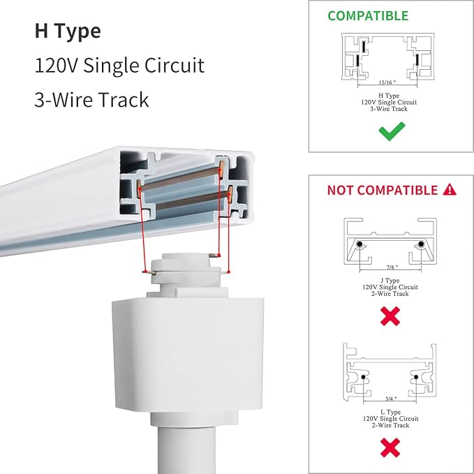mirrea H Type Track Lighting Head to E26 Medium Screw Base Adapter Light Direction Adjustable Pack of 12 (White)