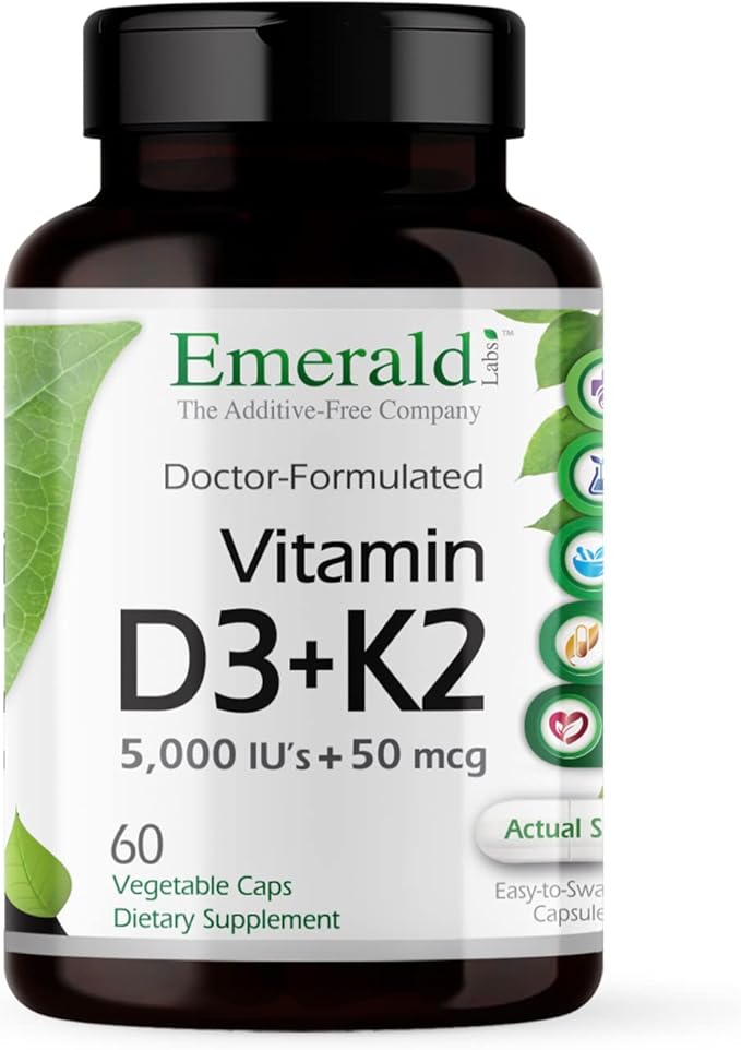 EMERALD LABS ビタミンD3+K2（60粒）＆マグネシウム（120粒） - 骨の健康、心臓のサポート、睡眠のサポートに。ビタミンD、VitalDelta MK-7、純粋なAlbionマグネシウム配合 - グルテンフリー