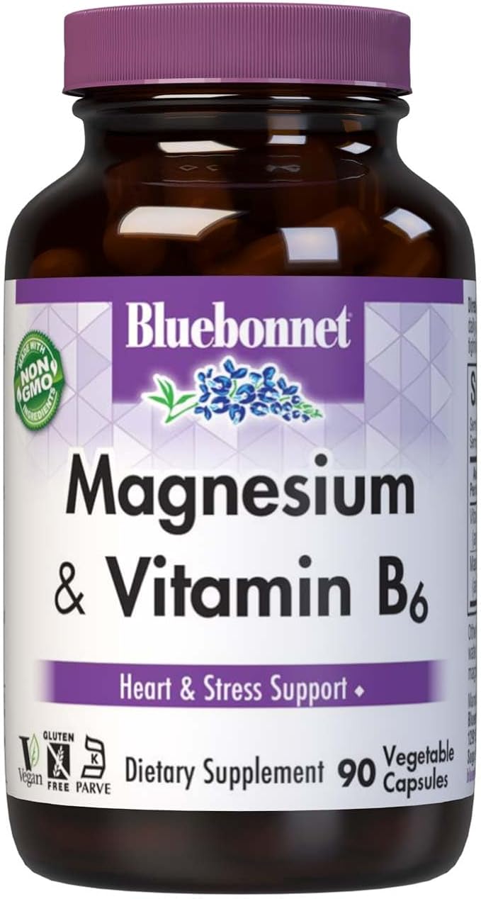 Bluebonnet Nutrition Magnésium et B6 – 400 mg Oxyde et aspartate de magnésium avec vitamine B6 25 mg – Complexe de magnésium pour le cœur et le cerveau pour femmes et hommes* – Sans OGM, végétalien, sans gluten – 90 gélules végétales