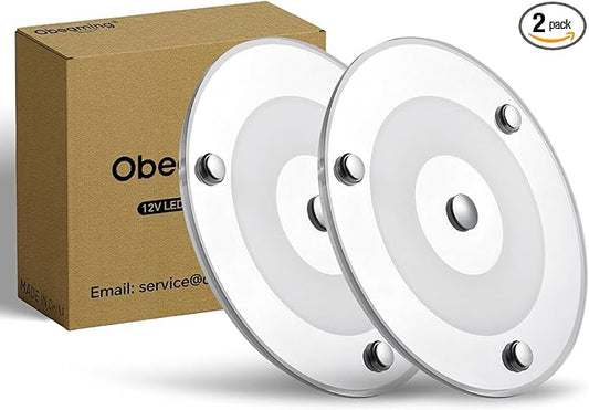 2 Pack 12V LED Ceiling Dome Light 400LM, 4.75" Dimmable Interior Light for RV Boat Camper Van Travel Trailer Truck Sailboat Interior Lighting,Surface Mount & Touch Switch (Warm White)