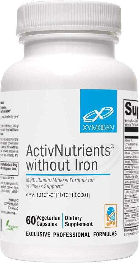 XYMOGEN ActivNutrients 鉄分なし - ウェルネス、免疫、エネルギー、気分をサポートするマルチビタミンマルチミネラル - キレートミネラル+活性Bビタミンと葉酸配合 (60カプセル)