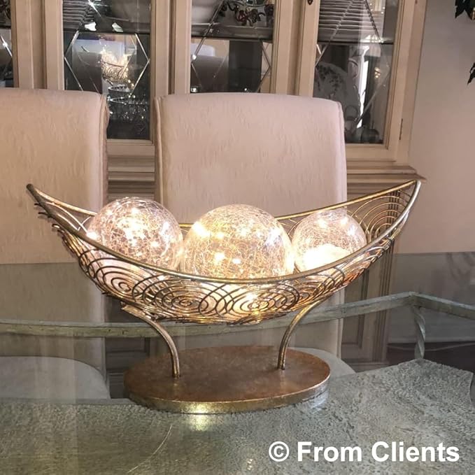 Crackle Globe LED Lamp Battery Operated with Timer, Lighted Glass Orb for Living Room & Festival Christmas Decoration, Indoor Glowing Night Light Sphere Table Lamp for Mother's Gift, Glass Ball Light