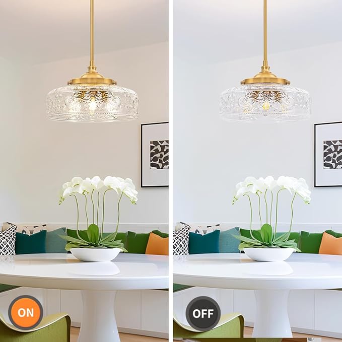 3-Light Adjustable Pendant Lights Kitchen Island, Gold Brushed Metal & Clear Glass Ceiling Pendant Light, Vintage Brass Drop Lights for Bathroom, Hallway, Convertible Ceiling Mount Or Hanging Fixture