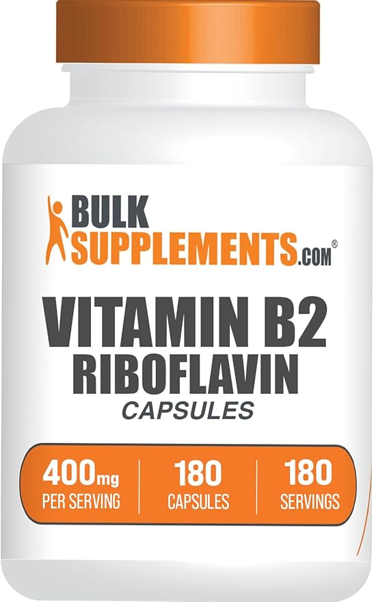 BulkSupplements.com リボフラビンカプセル - ビタミンB2 400mg、リボフラビン 400mg - 必須B群ビタミン、グルテンフリー、1食分1カプセル、180カプセル (1個パック)