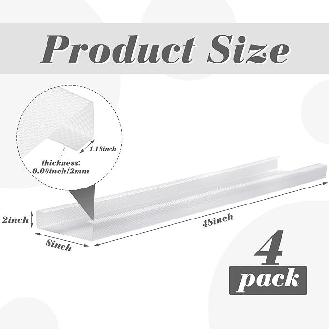 Beeveer 4 Pcs 48 Inch Fluorescent Light Fixture Covers Replacement Wrap Around Light Cover 4ft Two Bulb Replacement Lens Transparent Square Lenses for 4ft LED Ceiling, Home Kitchen Room