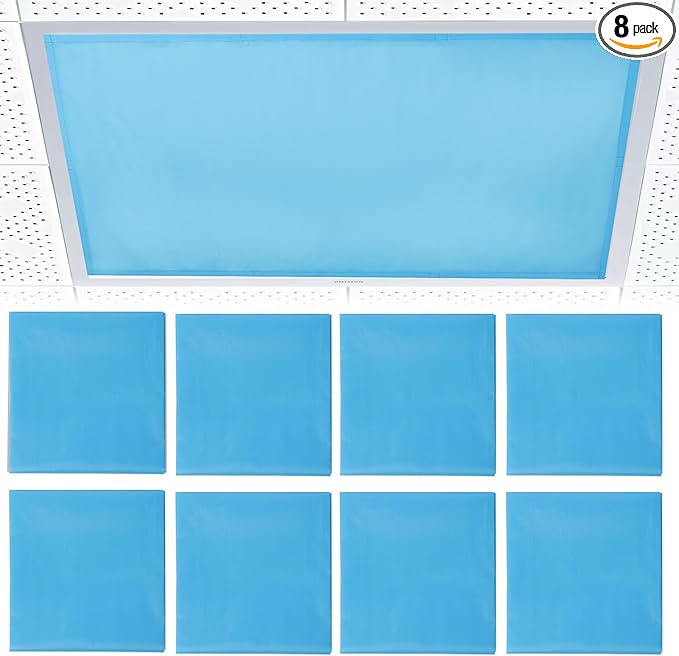 Torixqi 8 Pcs Fluorescent Light Covers for Ceiling Lights Classroom, Magnetic Light Filters, Fluorescent Light Diffuser Covers for Office, Hospitals, Home 4 x 2 Feet (blue)