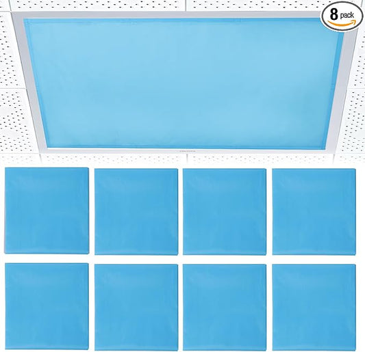 Torixqi 8 Pcs Fluorescent Light Covers for Ceiling Lights Classroom, Magnetic Light Filters, Fluorescent Light Diffuser Covers for Office, Hospitals, Home 4 x 2 Feet (blue)