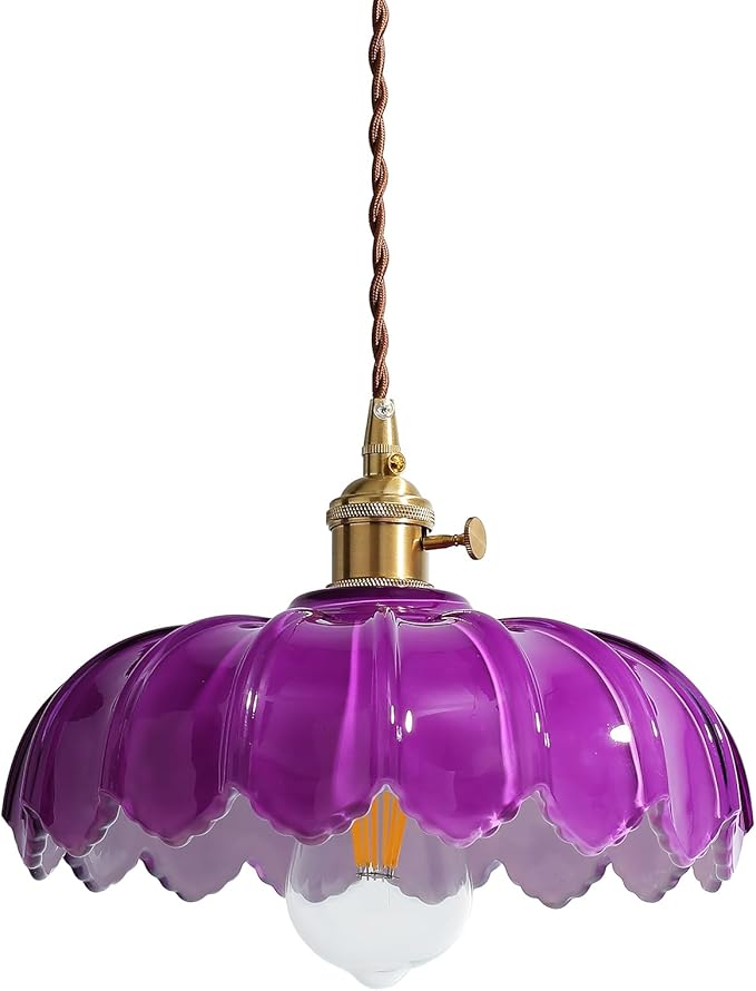 XZHGCEE Plug in Pendant Light: Hanging Light Plug in Royal Purple Glass Hanging Lamp, Pendant Lighting for Kitchen Island, Bedroom, Dining Room, Living Room, No Bulb