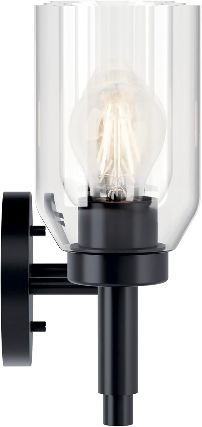 Kichler Madden 3-Light Bathroom Vanity Light Fixture with Clear Glass Shades in Black, Modern Wall Mount Over Mirror for Single Vanity, E26 Medium Base (10.5" x 24"), 55185BK