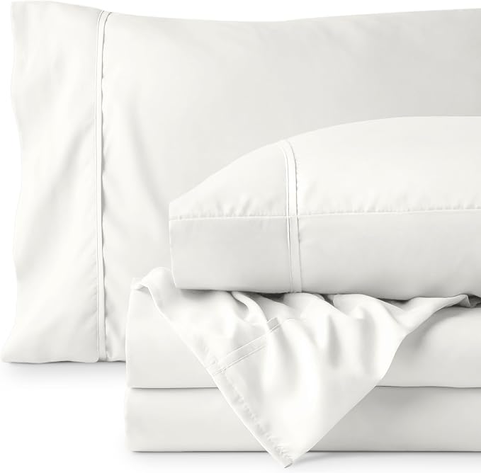 Bare Home Full XL Sheet Set - 1800 Ultra-Soft Microfiber Full Extra Long Bed Sheets - Double Brushed - Deep Pockets - Easy Fit - 4 Piece Set - Bedding Sheets & Pillowcases (Full XL, Cream)