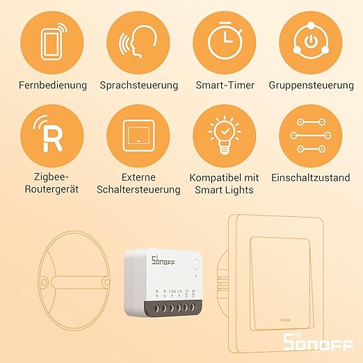 SONOFF ZBMINIR2 Zigbee Smart Switch, Zigbee 3.0 Lict Switch, Compatible with Alexa & Google Home, Zigbee Hub Required, Neutral Line Required