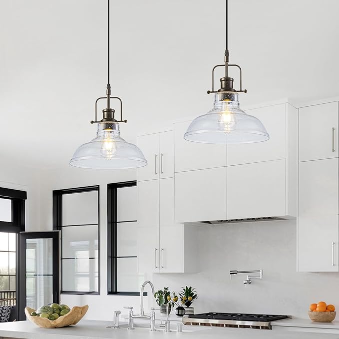 WILON Seeded Glass Pendant Lights,11 Inch Rust-Coloured Pendant Lights Kitchen Island with E26 Base Vintage Hanging Ceiling Lamp for Kitchen Sink Hallway Dining Room Entry Hall