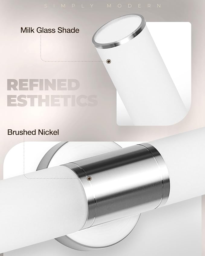 2-Light Bathroom Vanity Lighting Fixture, Brushed Nickel Wall Sconce with Opal White Glass, E26 Stocket Indoor Wall Lamp, Modern Mirror Light. 2 Pack
